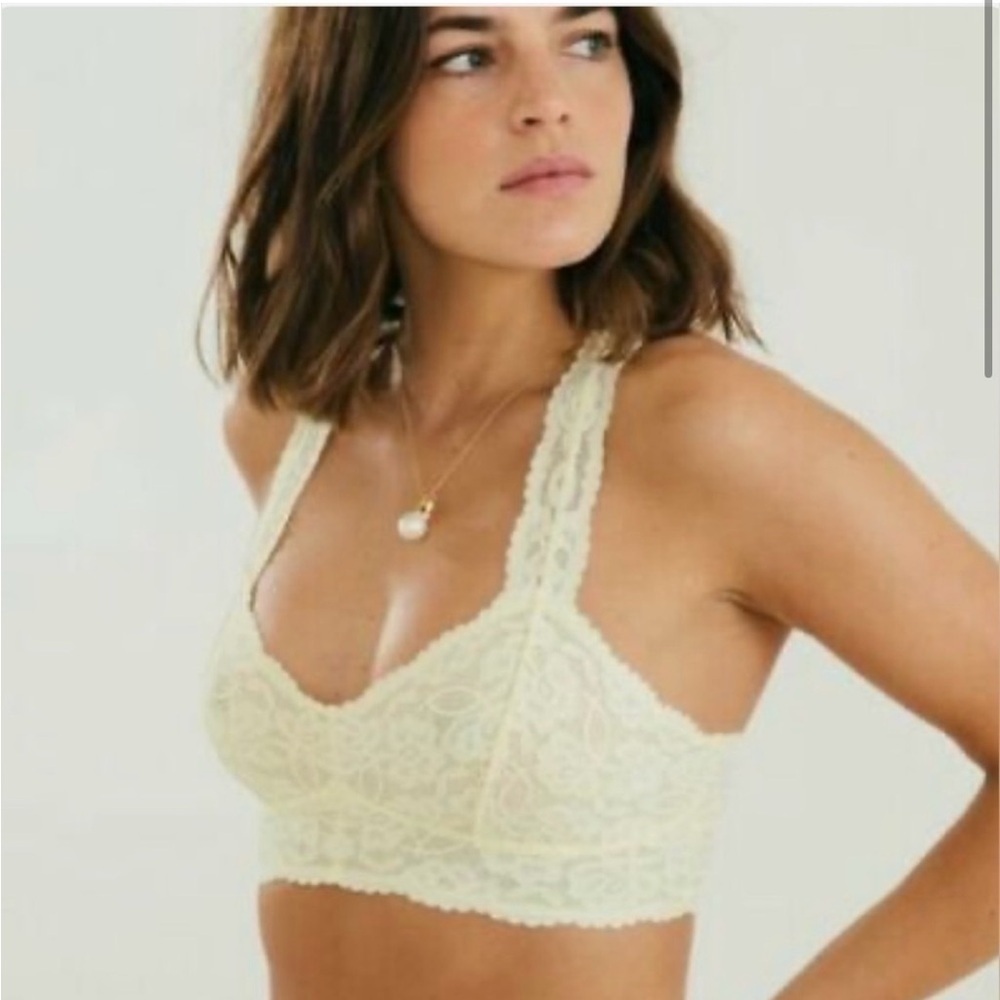 Intimately Free People Galloon Cream Lace Racerback Wireless Bra Halter Festival